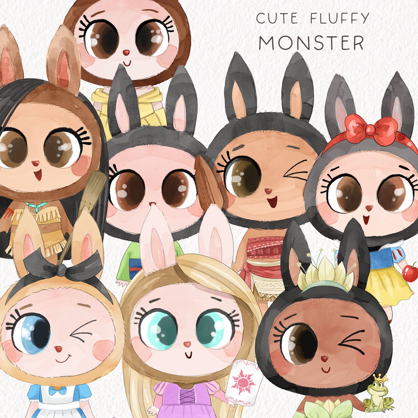 Cute Fluffy Monsters clipart inspirations set, PNG files.