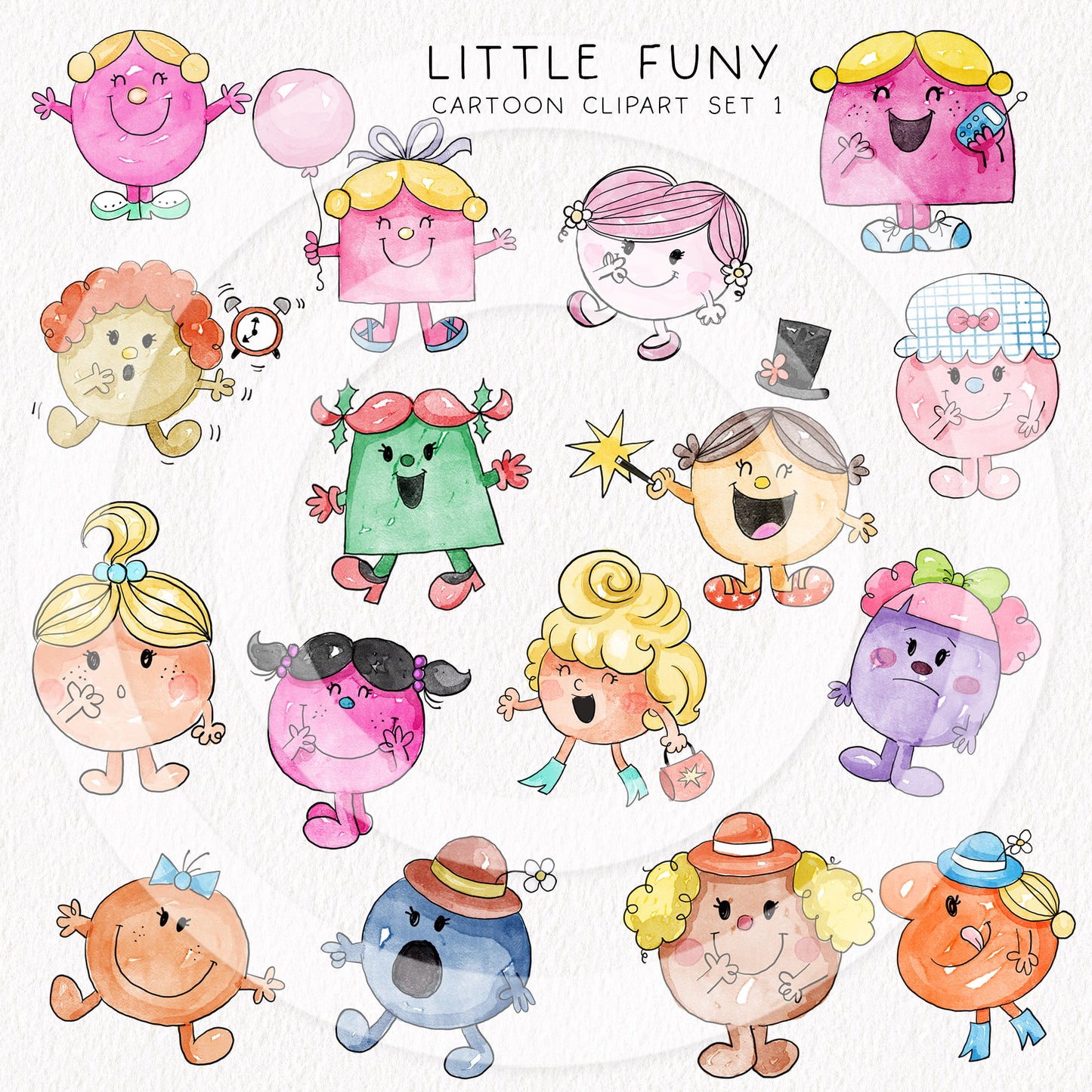 Cute little cartoon Clipart Set 1, Hand draw clipart, instant download PNG file - 300 dpi