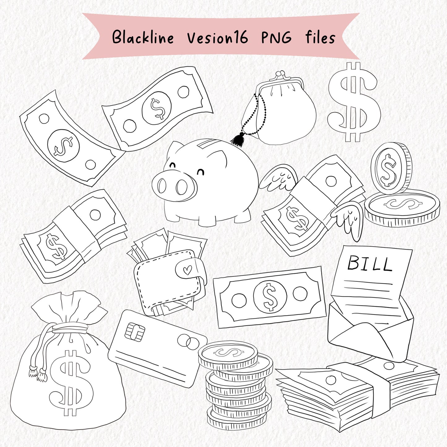 Money Clipart | Saving and Spending clipart ,hand drawn clipart, PNG files 300 dpi.
