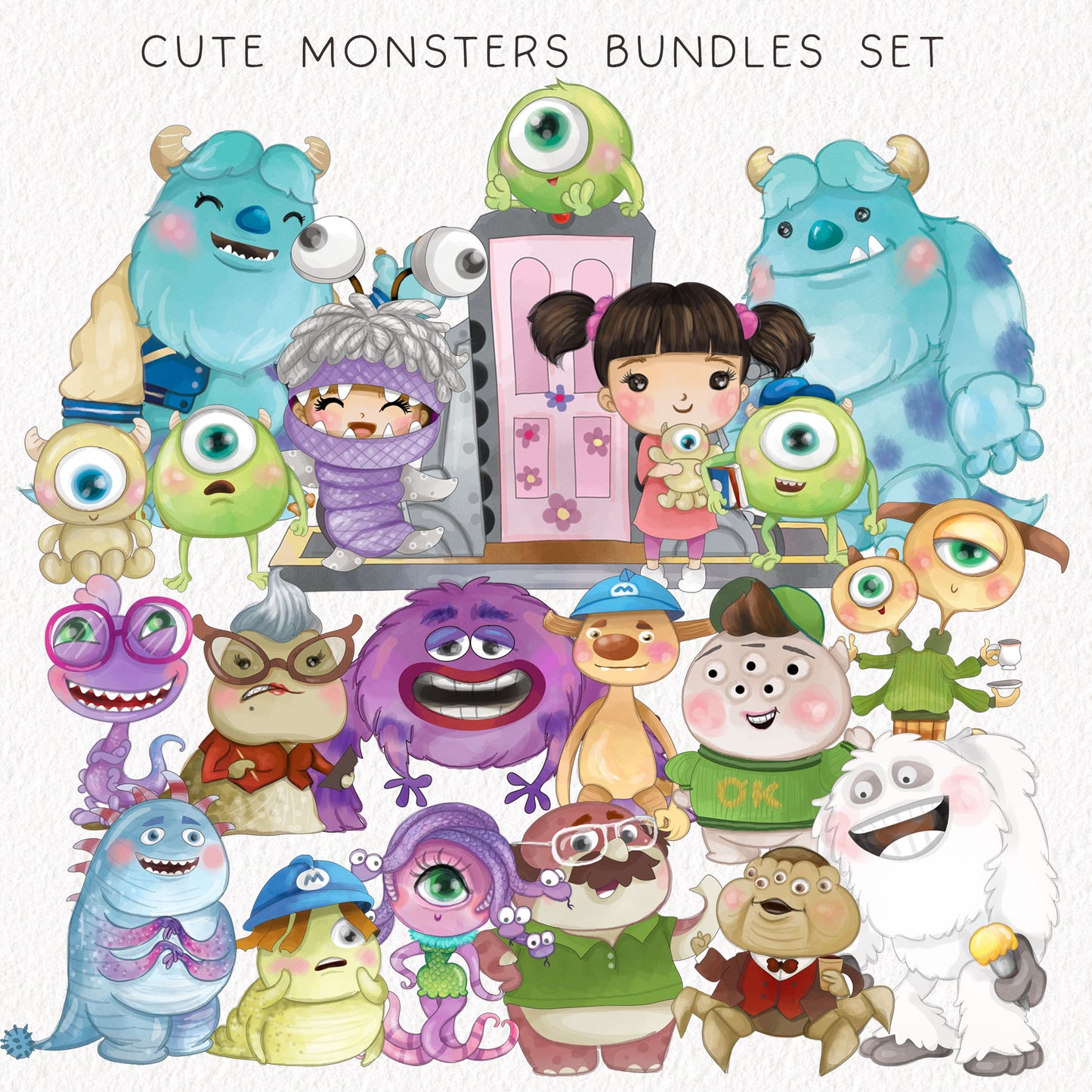 Cute Monster clipart inspirations BUNDLE set, PNG files.