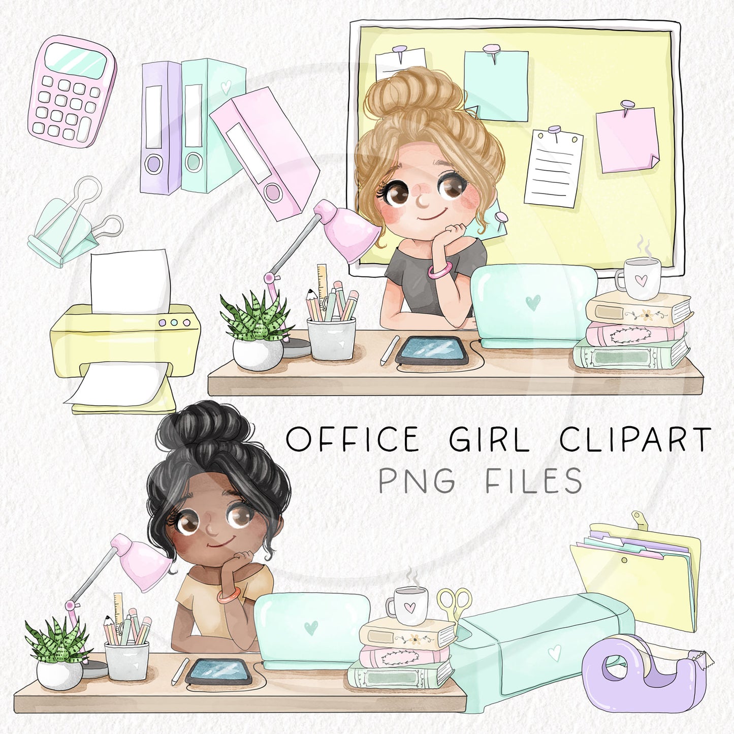 Office Girls Clipart ,hand drawn clipart, PNG files 300 dpi.