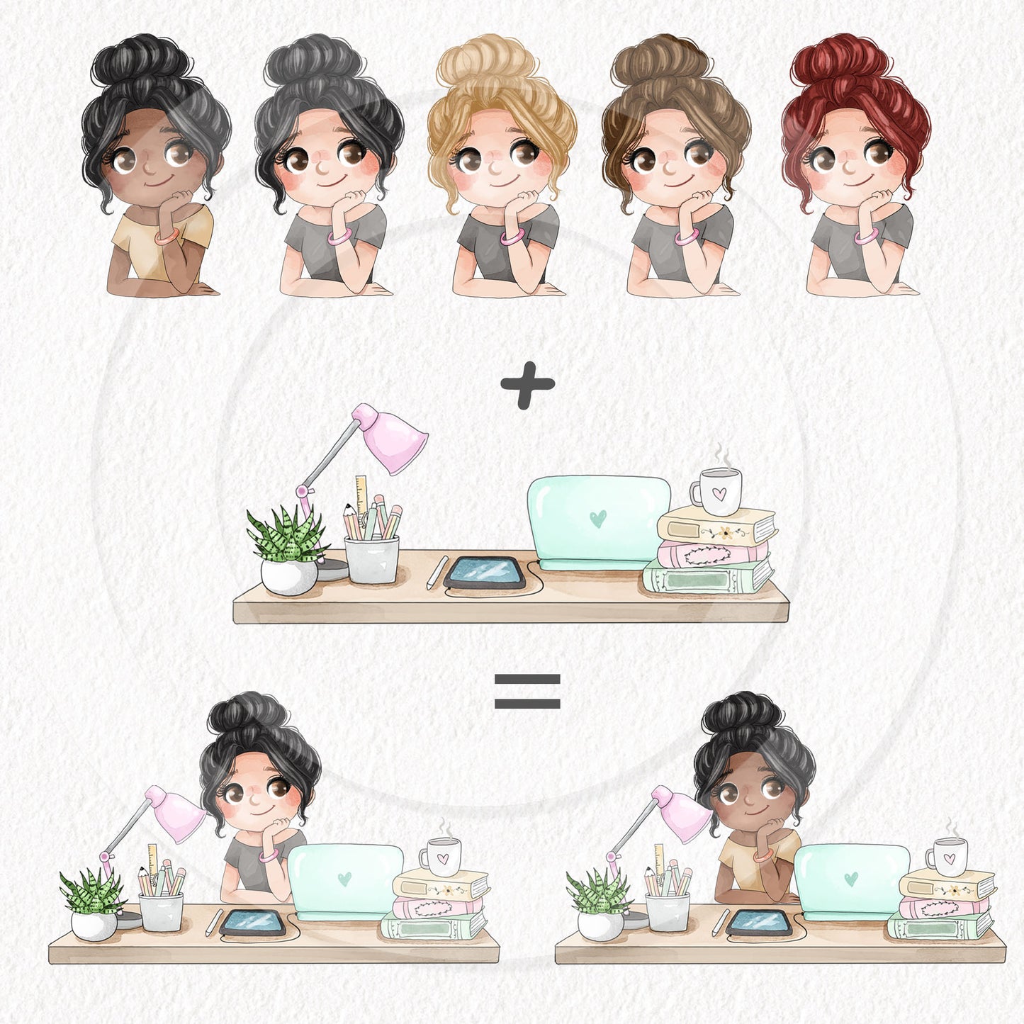 Office Girls Clipart ,hand drawn clipart, PNG files 300 dpi.