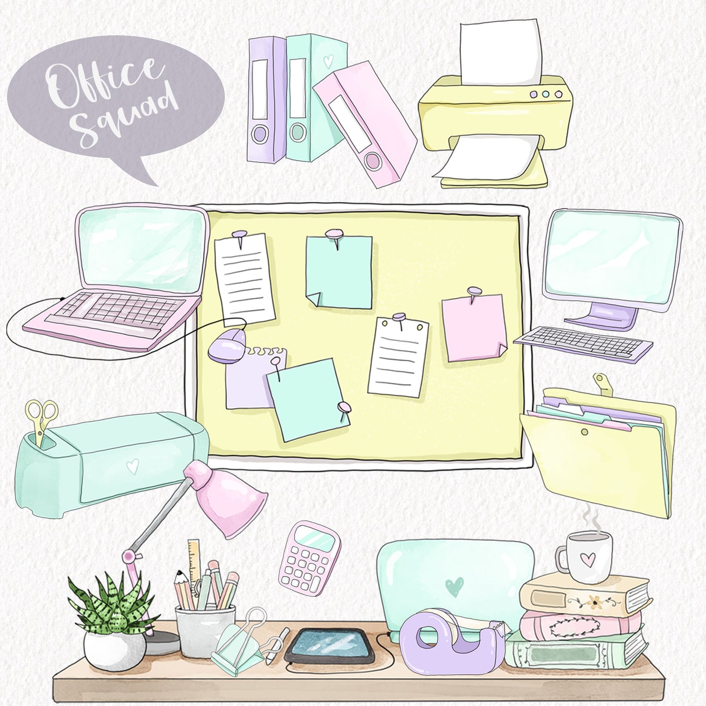 Office Girls Clipart ,hand drawn clipart, PNG files 300 dpi.