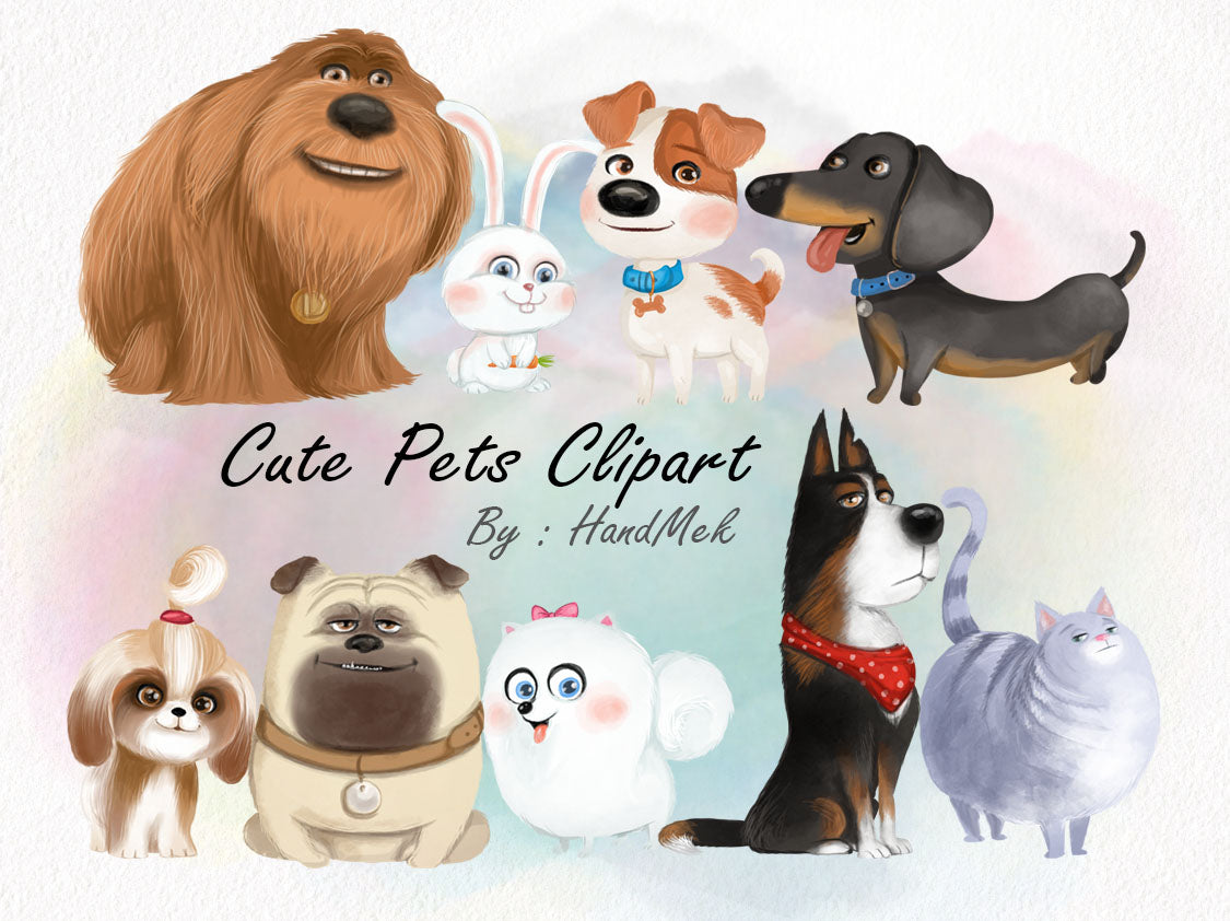 Cute pets clipart Instant Download PNG file - 300 dpi