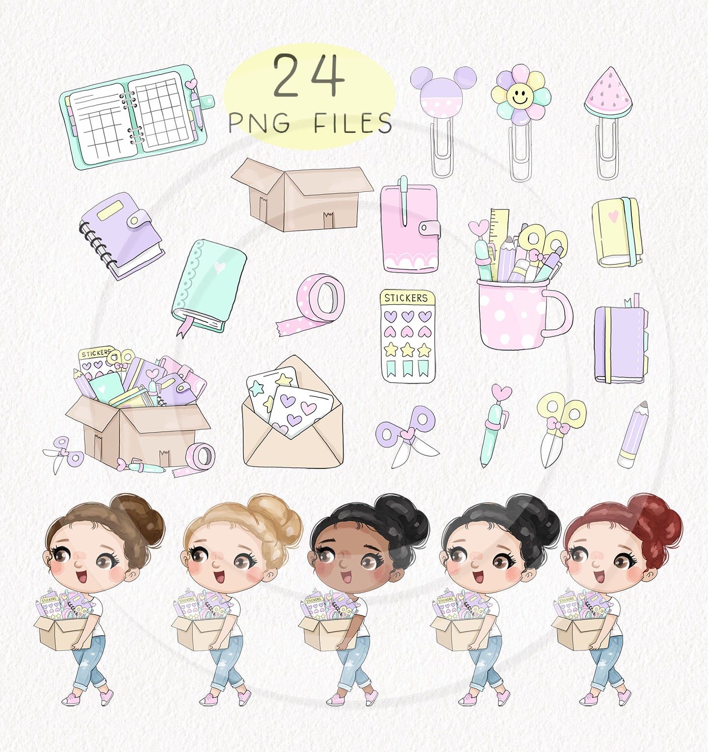Planner Girls, Craft clipart ,hand drawn clipart, PNG files 300 dpi.
