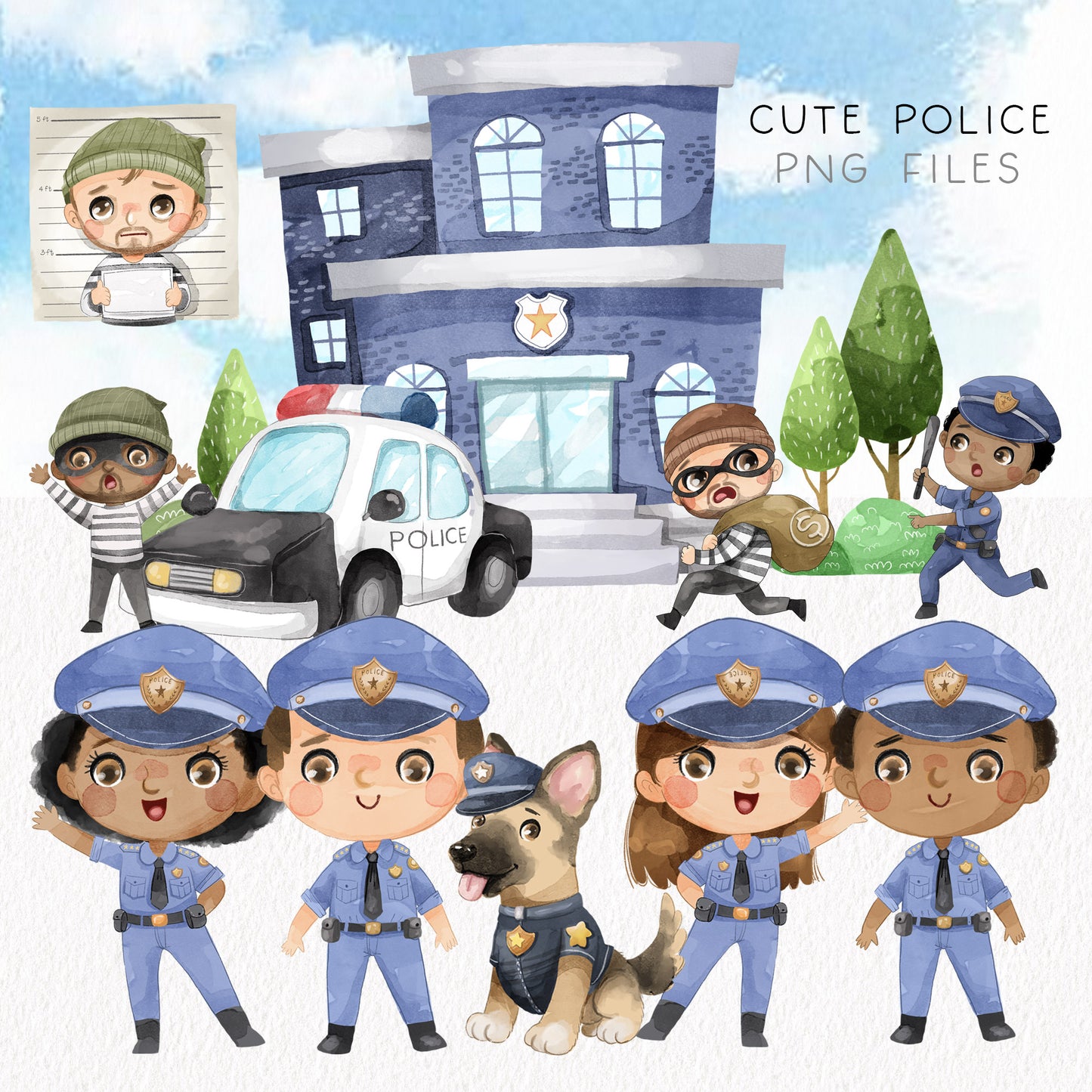 Police clipart - Police station clipart ,hand drawn clipart, instant download PNG file - 300 dpi