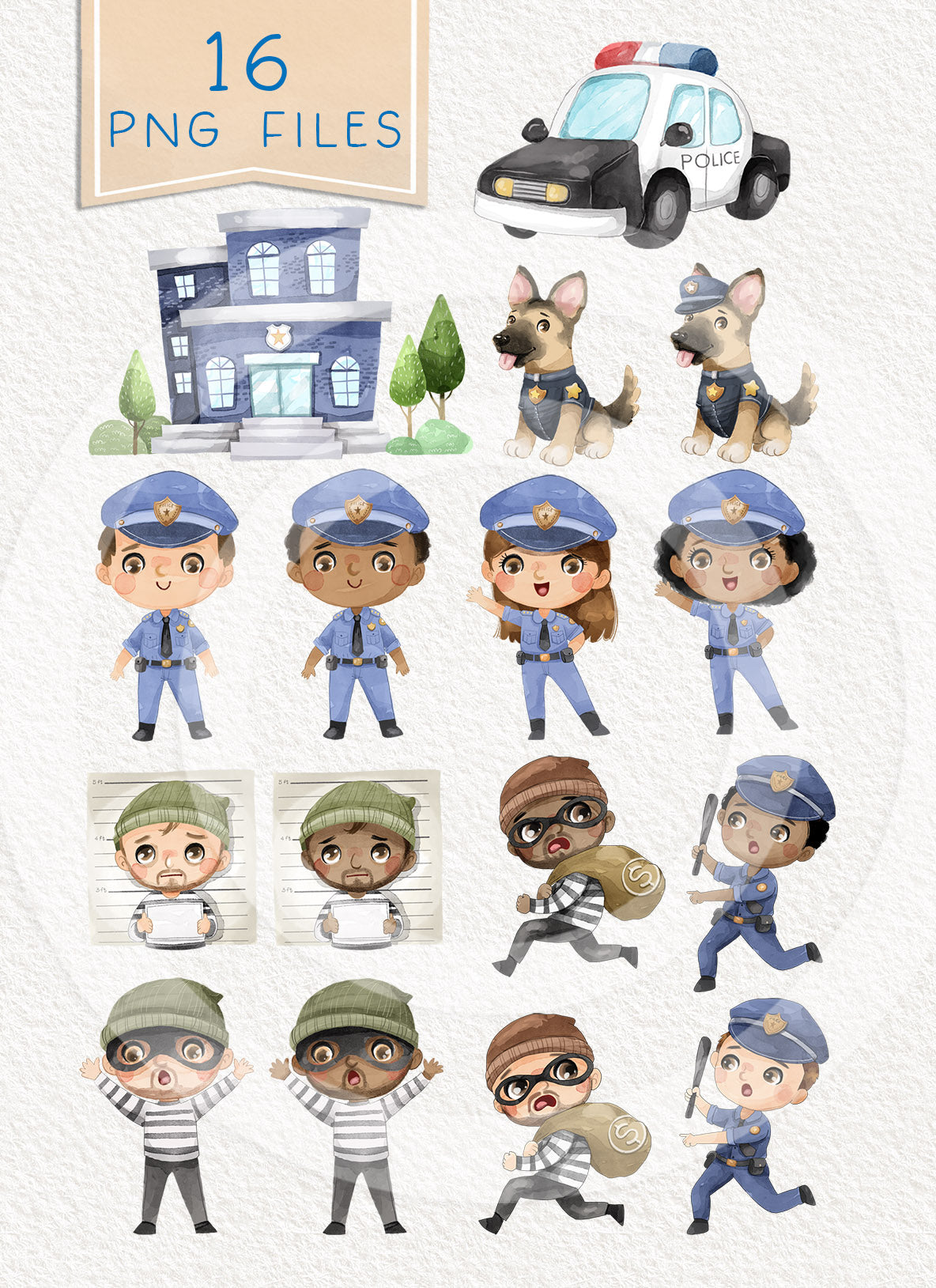 Police clipart - Police station clipart ,hand drawn clipart, instant download PNG file - 300 dpi