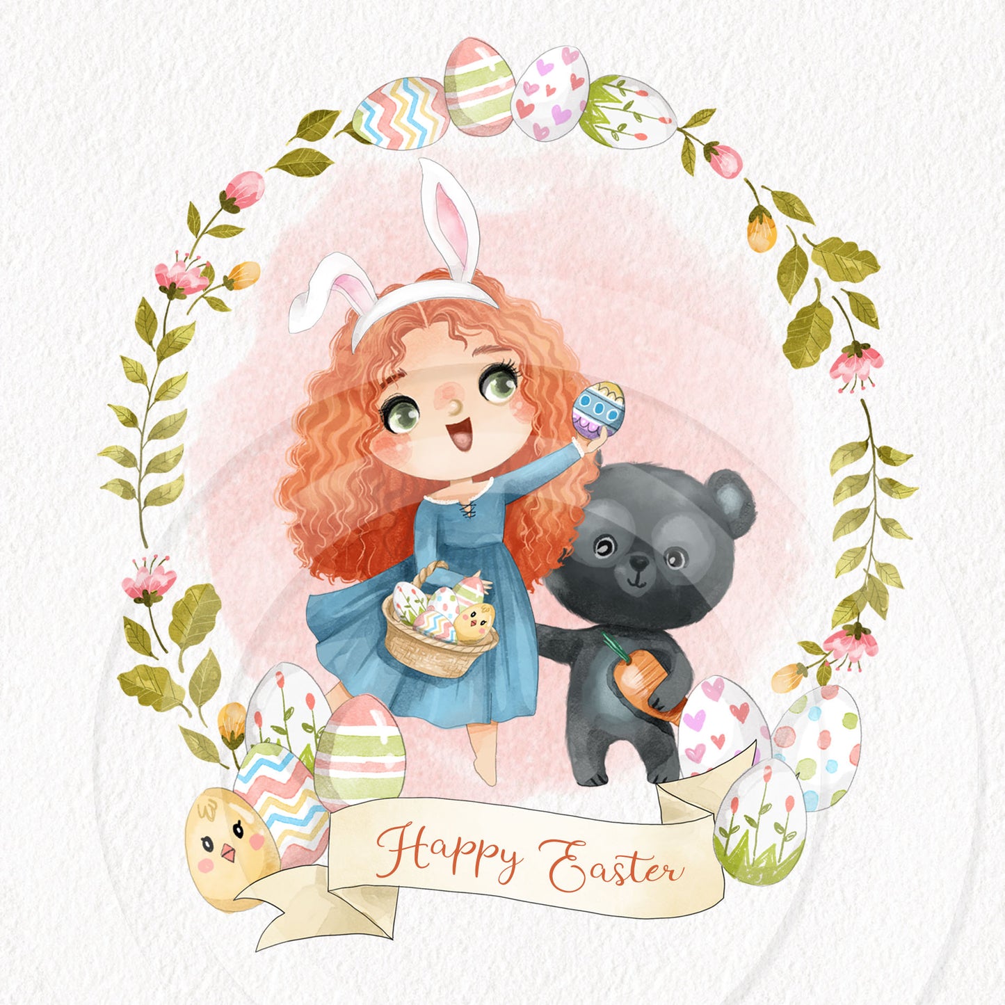 Cute Easter girls and pet clipart, Hand drawn clipart, instant download PNG file - 300 dpi