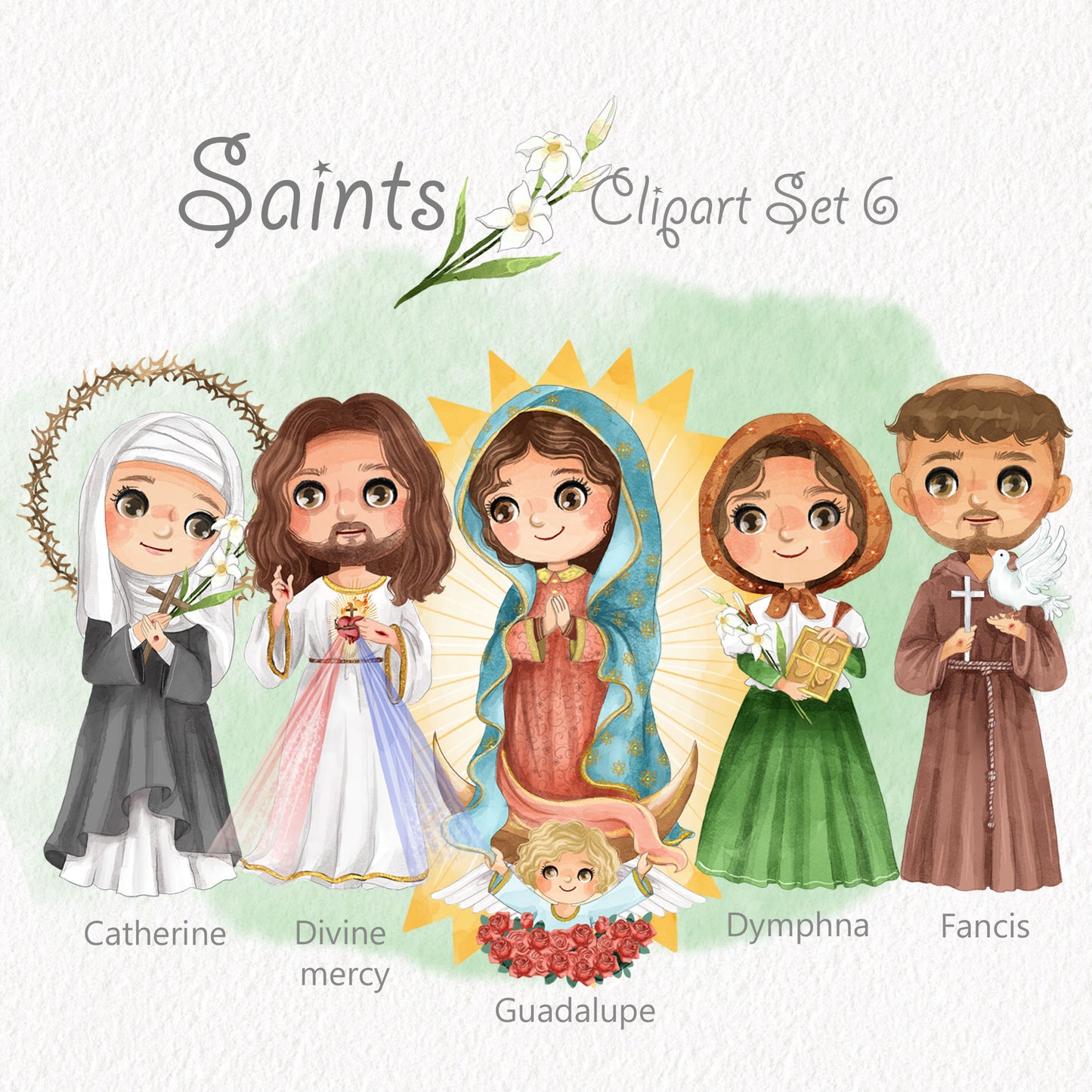Saints Clipart set 6, Bible Characters Clipart PNG files 300 dpi.