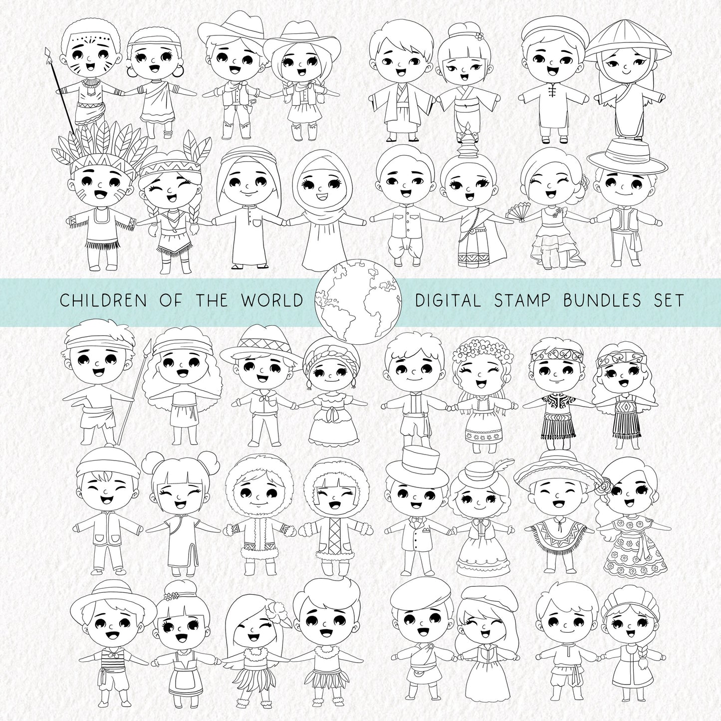 Children of the World digital stamp BUNDLE clipart set