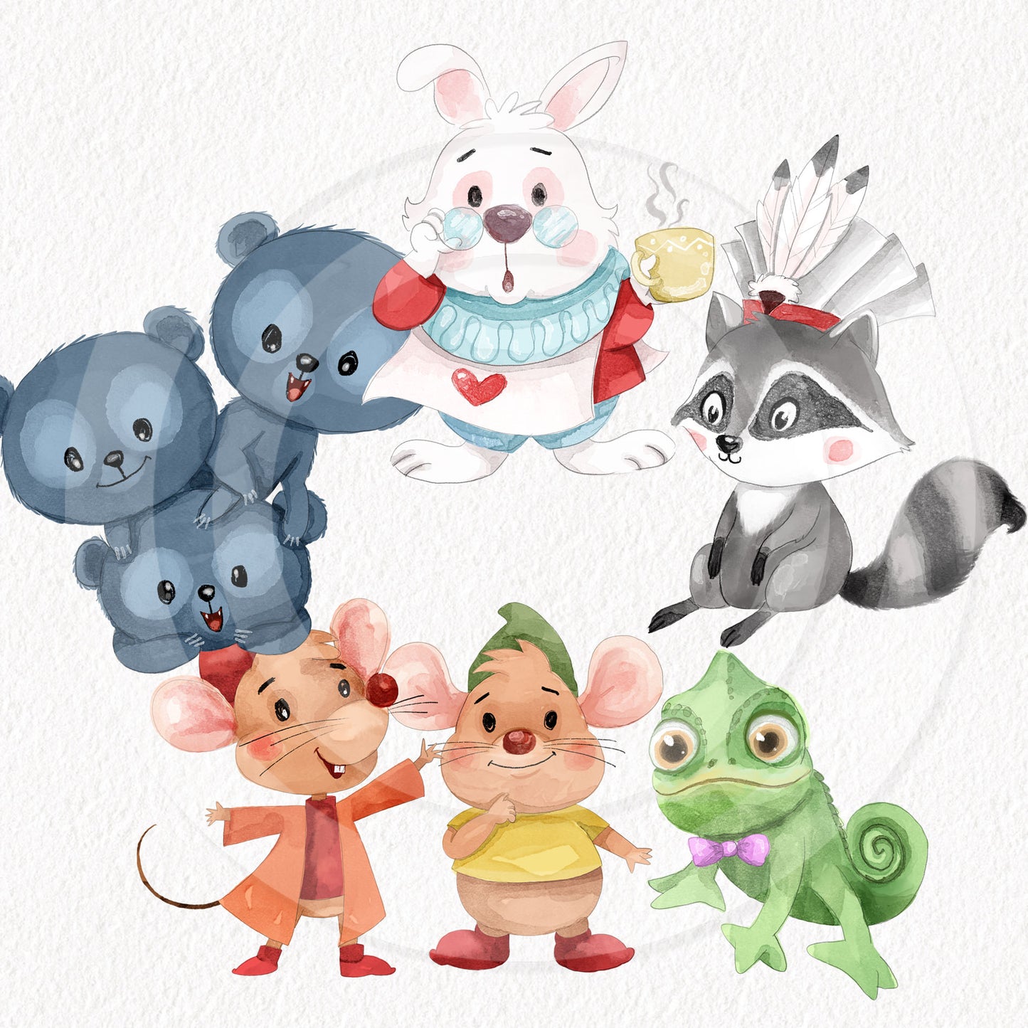 Cute animals reading book clipart set2, Hand drawn clipart, PNG file - 300 dpi