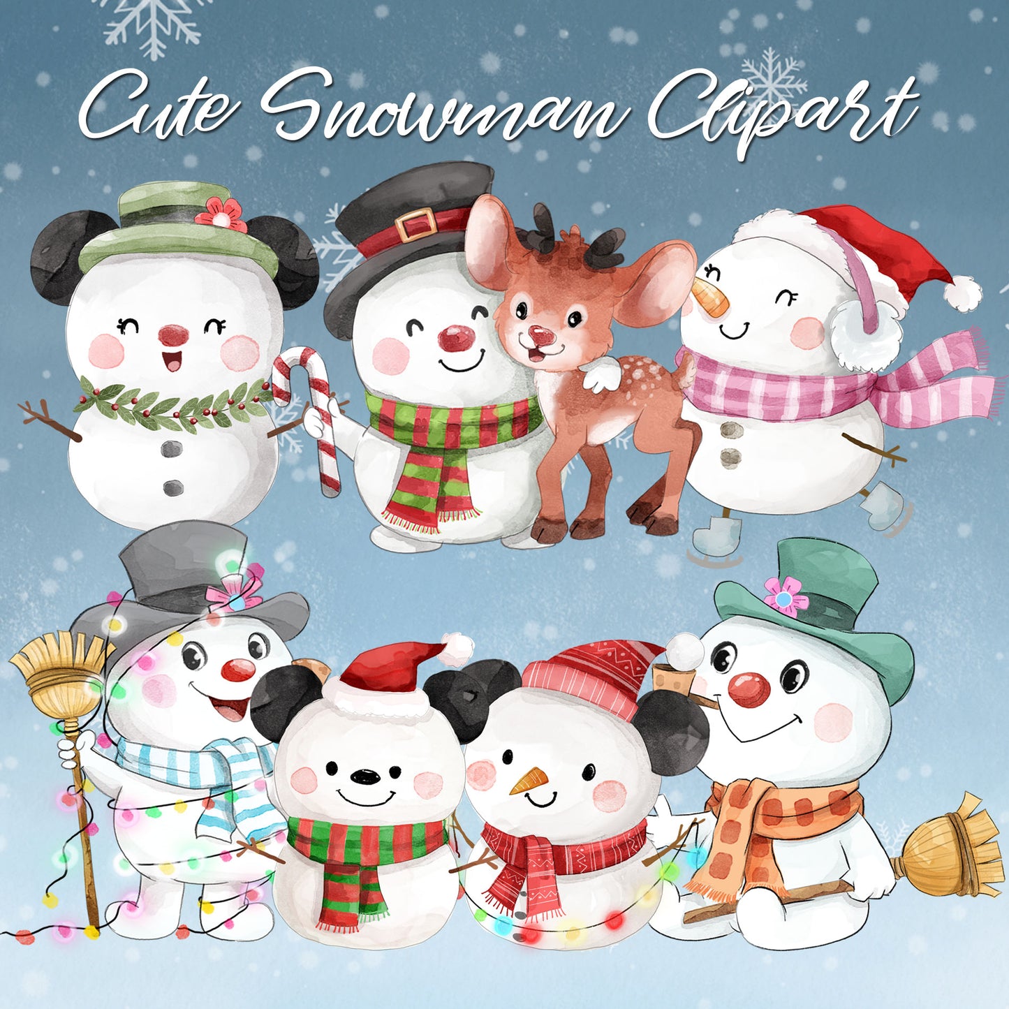 Cute Snowman clipart , Christmas clipart ,Hand draw art, instant download PNG file - 300 dpi
