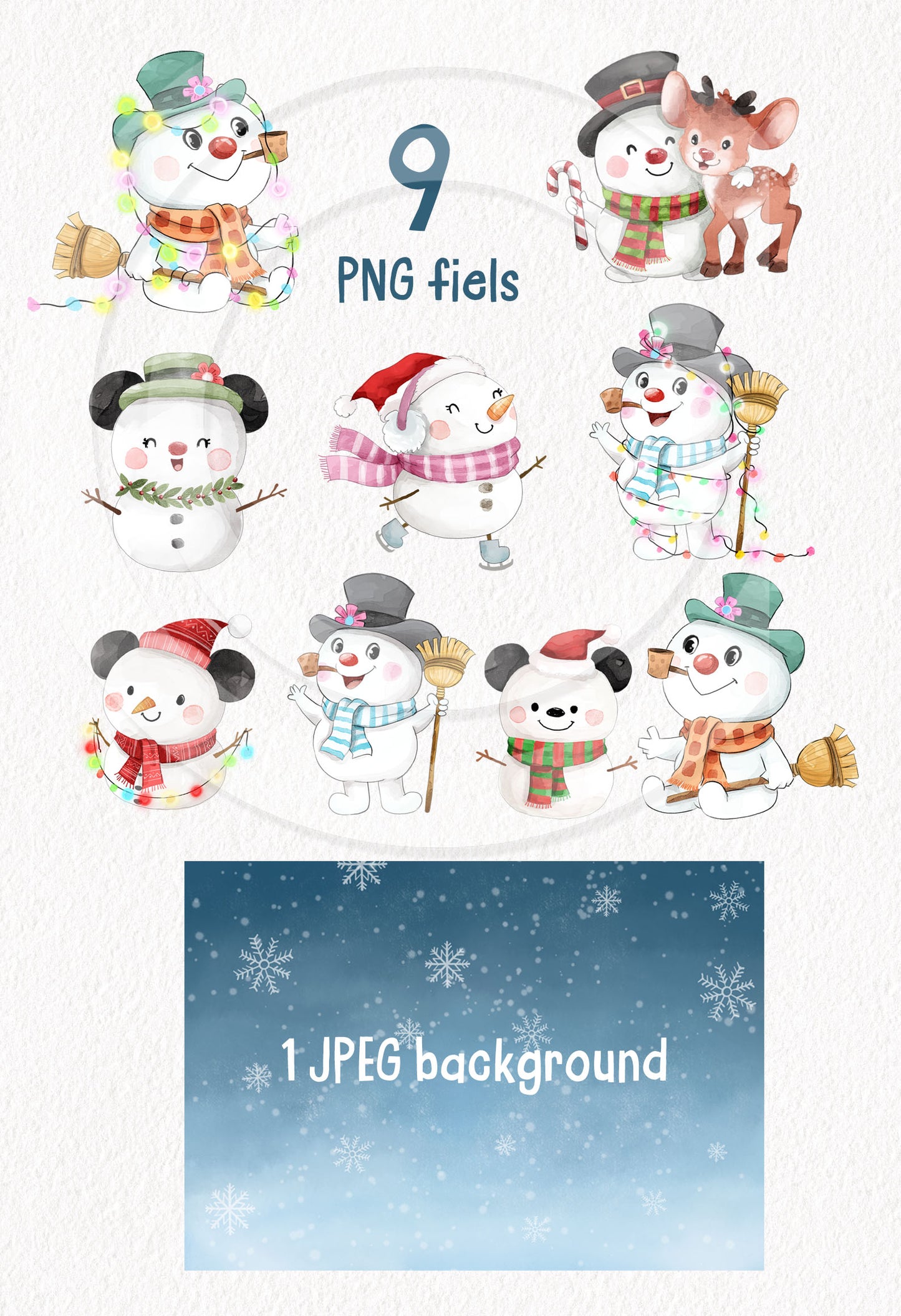 Cute Snowman clipart , Christmas clipart ,Hand draw art, instant download PNG file - 300 dpi