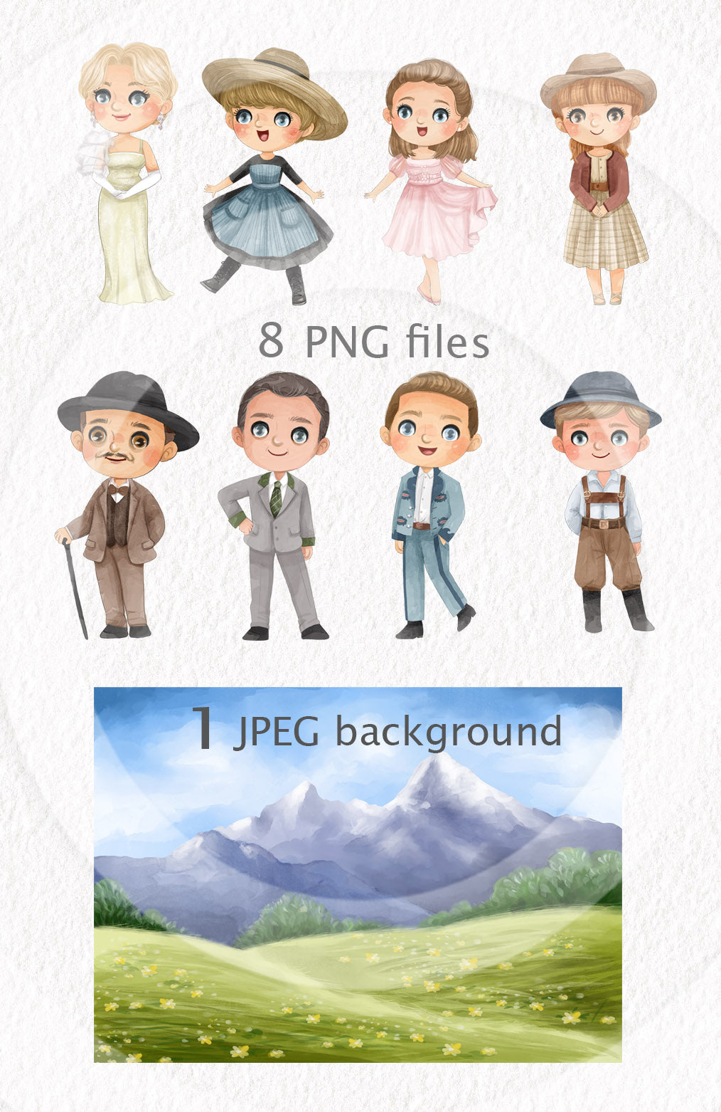 Sound of Music characters inspiration clipart instant download PNG file- 300 dpi