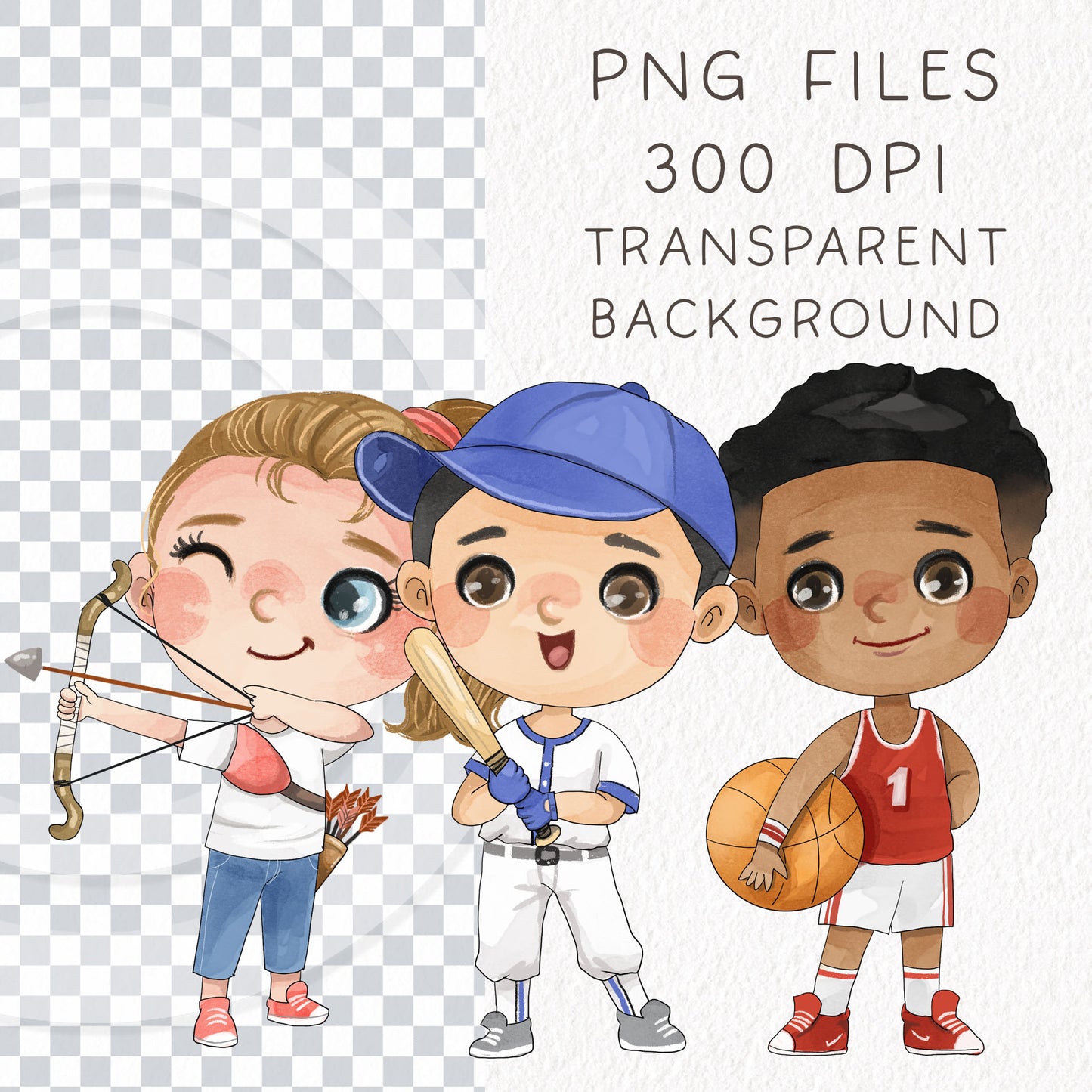 Sport Kids set 1, Kids Sport clipart, Hand drawn clipart, PNG files.