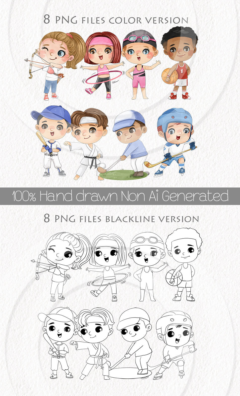 Sport Kids set 1, Kids Sport clipart, Hand drawn clipart, PNG files.