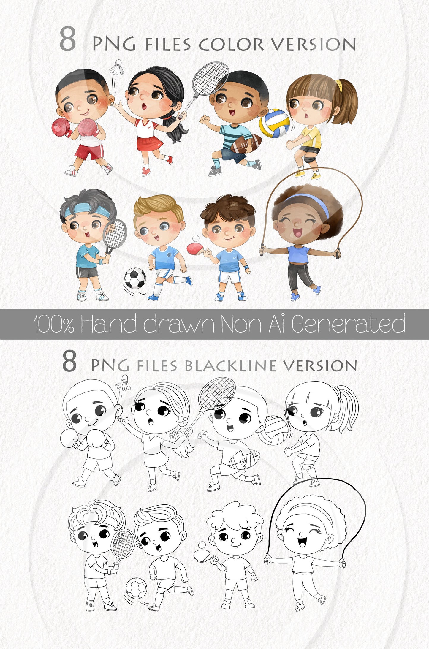 Sport Kids set 2, Kids Sport clipart, Hand drawn clipart, PNG files.