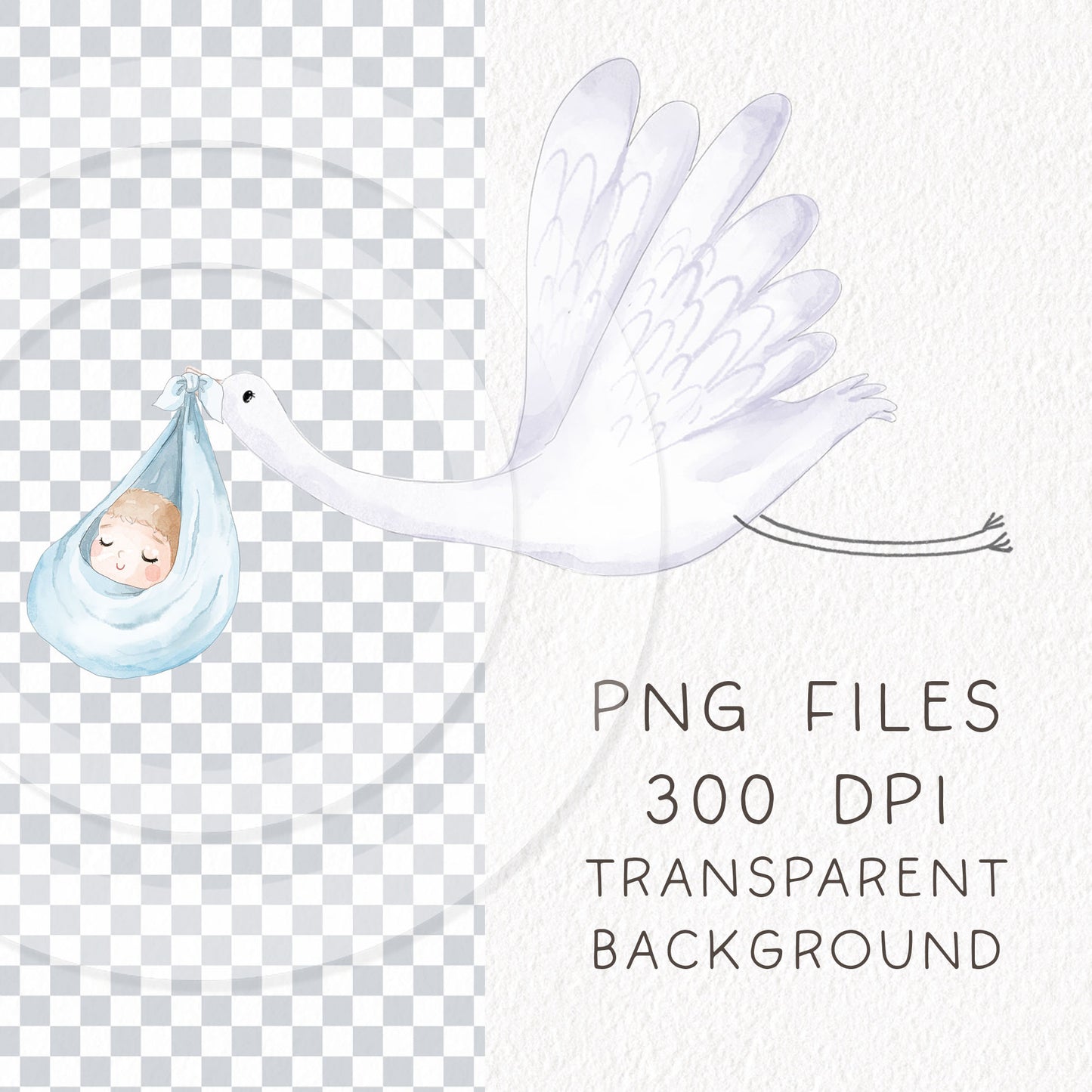 Welcome Baby Watercolor Clipart , Stork baby shower clipart PNG files.