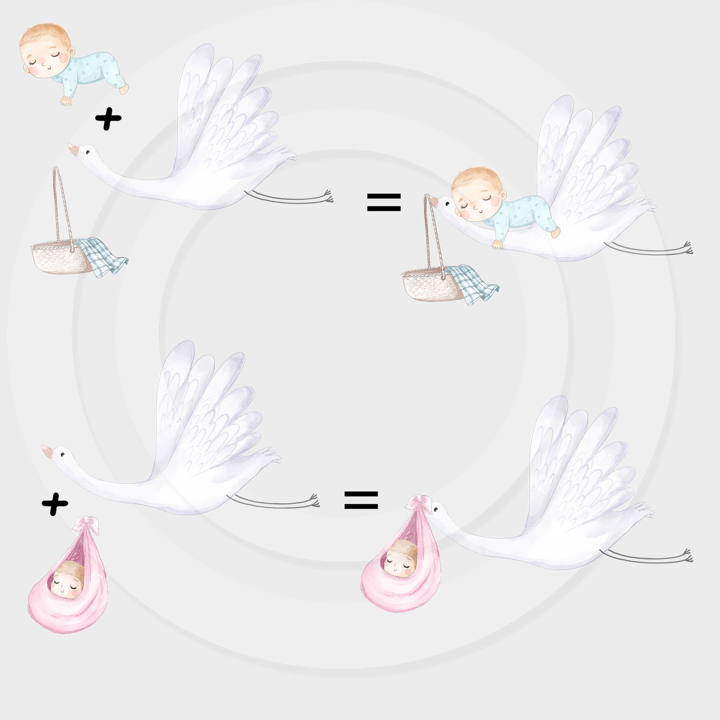 Welcome Baby Watercolor Clipart , Stork baby shower clipart PNG files.