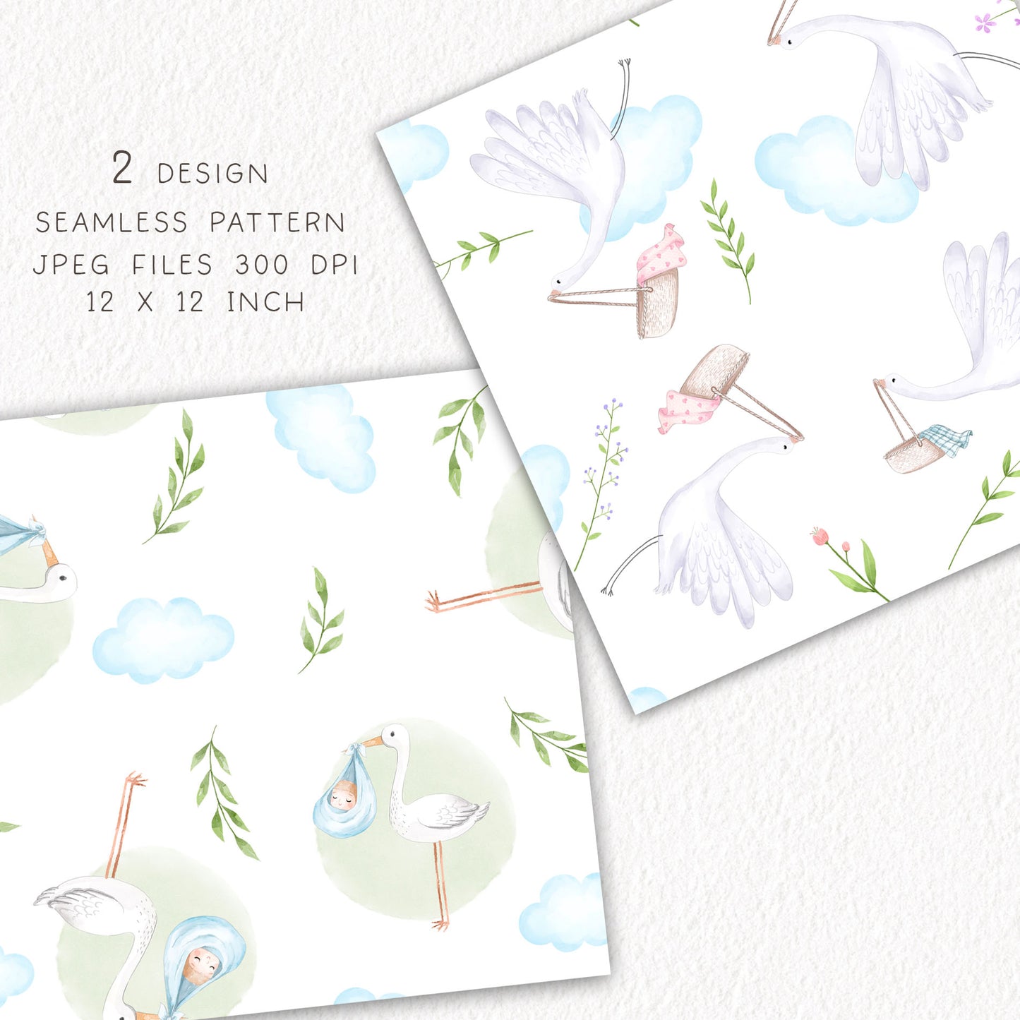 Welcome Baby Watercolor Clipart , Stork baby shower clipart PNG files.
