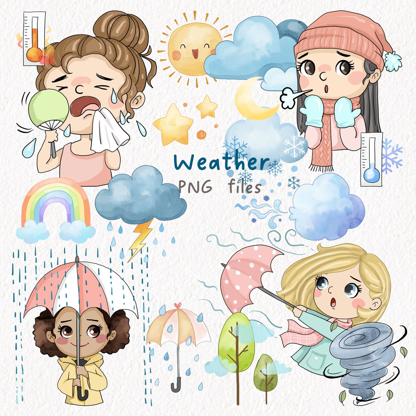 Weather Clipart | hand drawn clipart, PNG files 300 dpi.