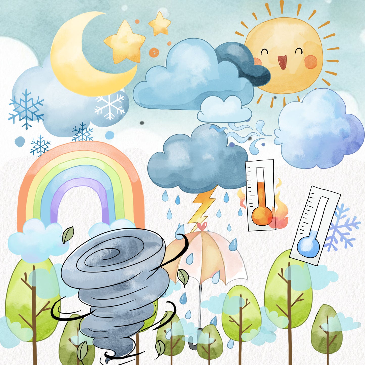 Weather Clipart | hand drawn clipart, PNG files 300 dpi.