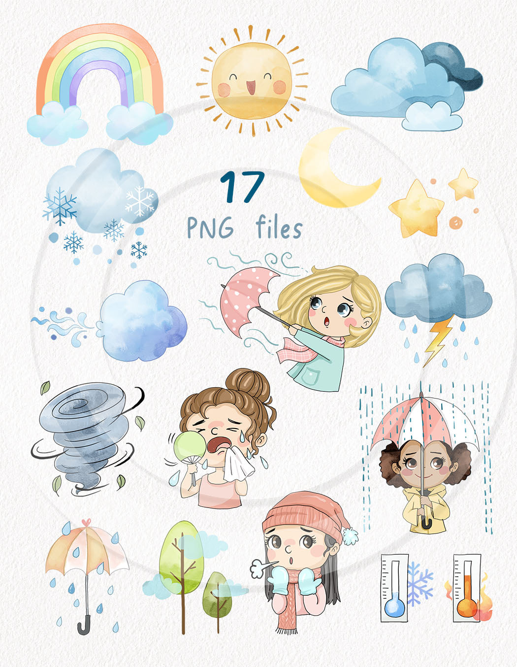 Weather Clipart | hand drawn clipart, PNG files 300 dpi.