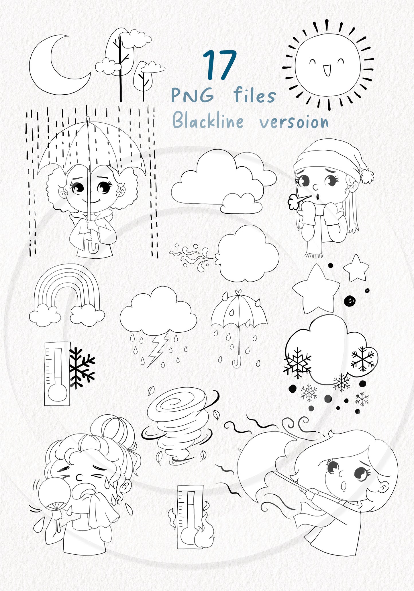 Weather Clipart | hand drawn clipart, PNG files 300 dpi.