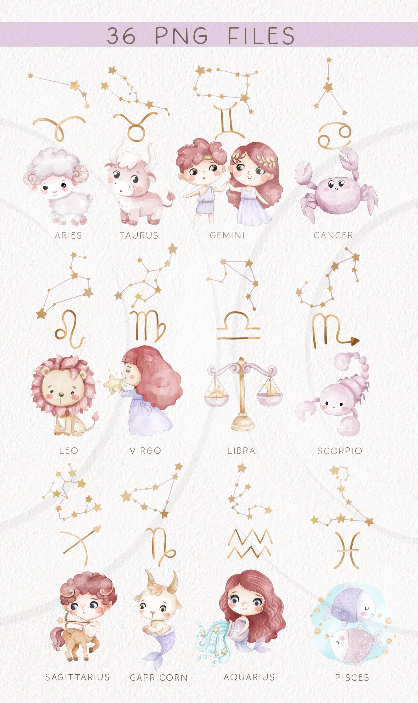 Zodiac Clipart bundles set, instant download PNG file - 300 dpi