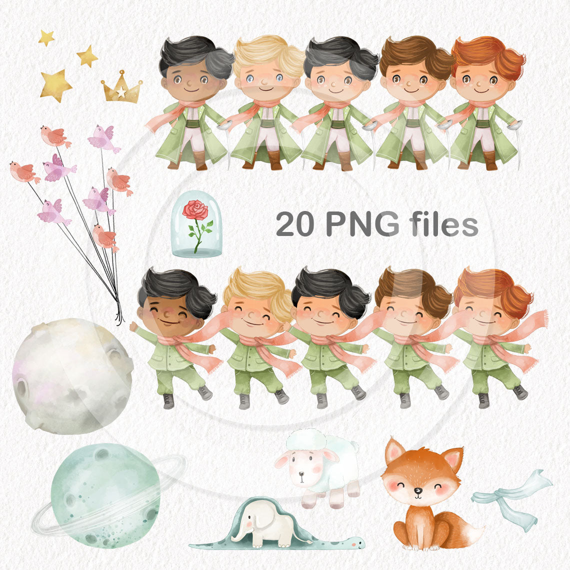 Cute little prince ClipArt, Hand drawn clipart PNG files