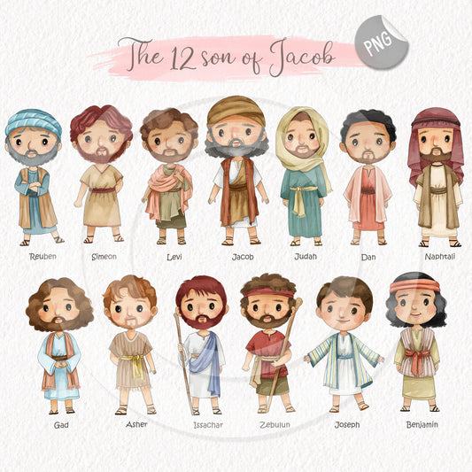 12 Sons of Jacob ClipArt, PNG files 300 dpi.