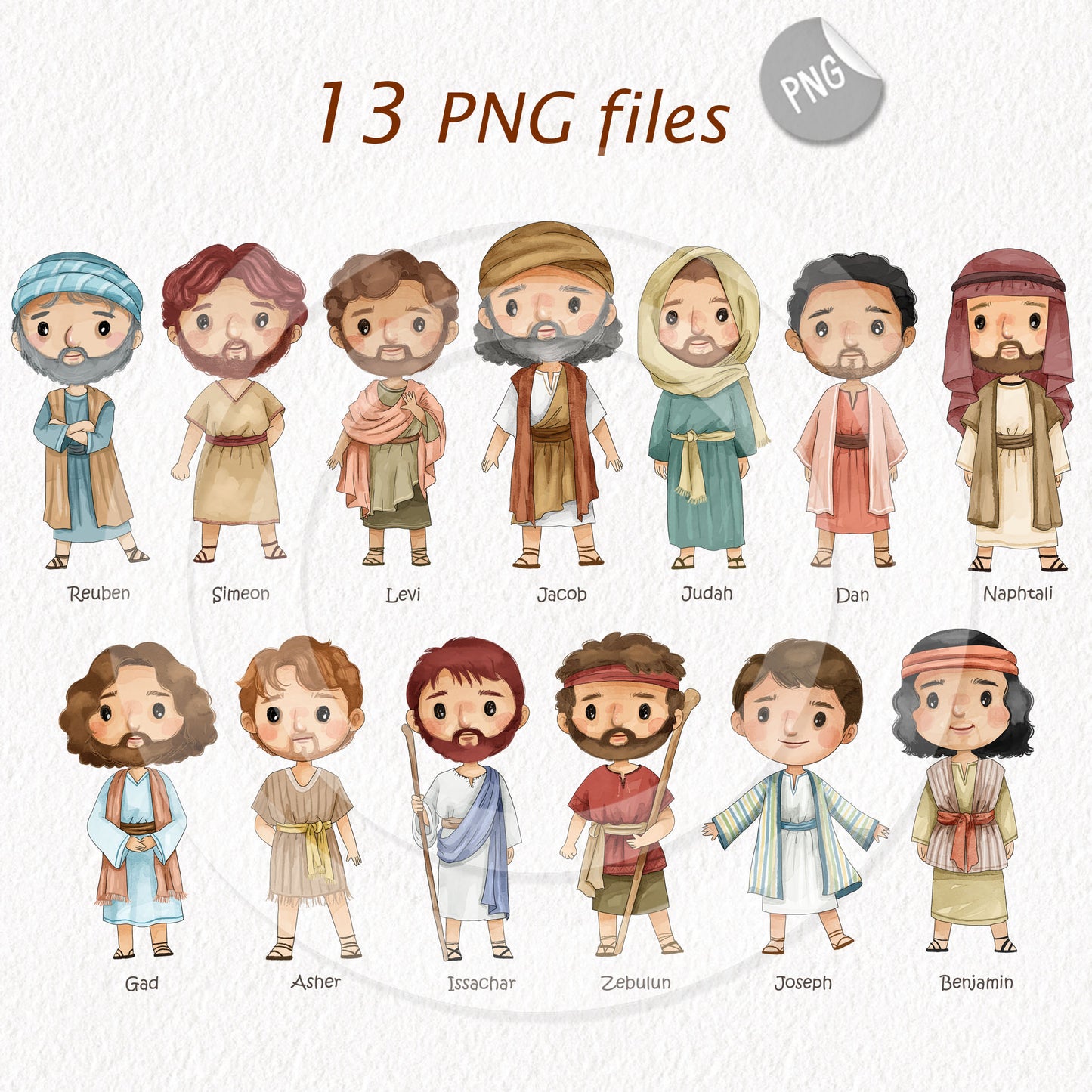 12 Sons of Jacob ClipArt, PNG files 300 dpi.