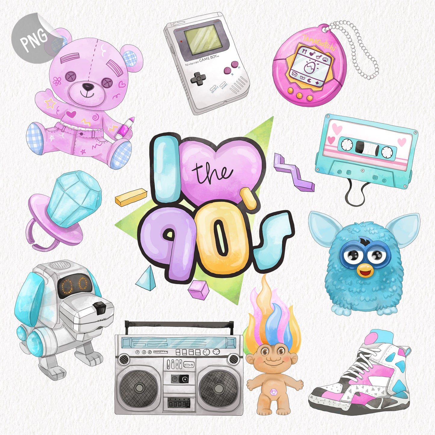 90s Retro clipart instant download PNG file - 300 dpi