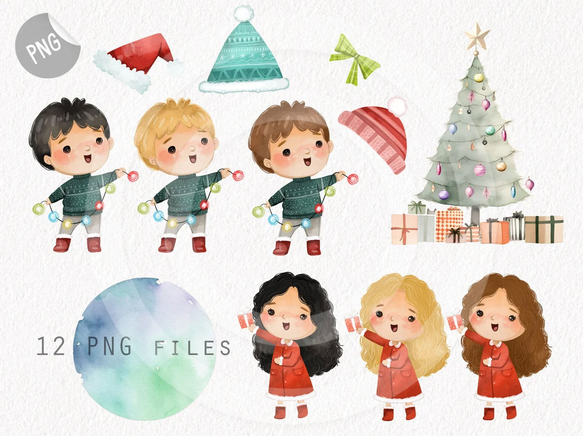 Christmas kids clipart instant download PNG file - 300 dpi