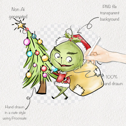 Green Christmas Hand Drawn ,doodle clipart, Seamless Pattern, instant download PNG file - 300 dpi (Copy)