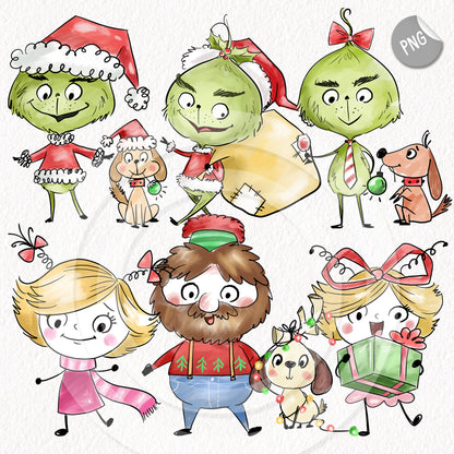 Green Christmas Hand Drawn ,doodle clipart, Seamless Pattern, instant download PNG file - 300 dpi (Copy)