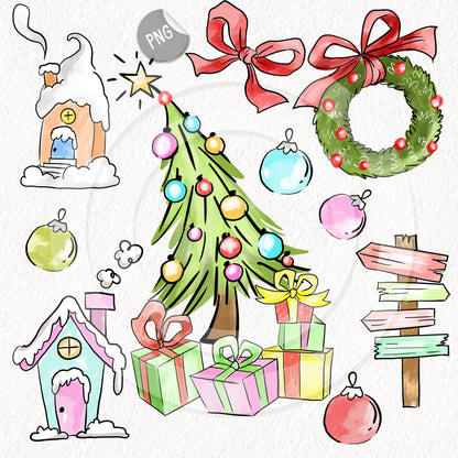 Green Christmas Hand Drawn ,doodle clipart, Seamless Pattern, instant download PNG file - 300 dpi (Copy)