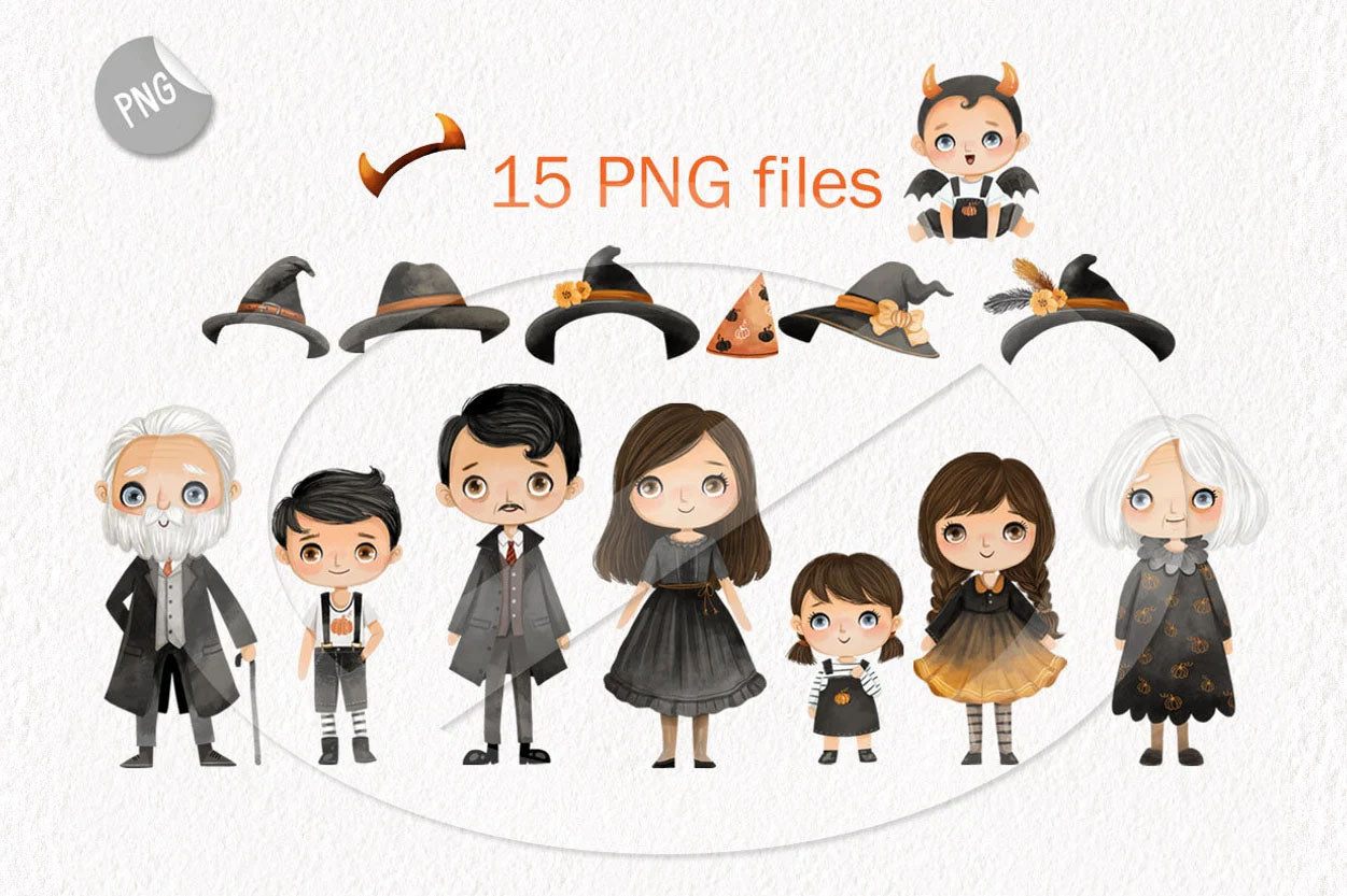 Cute Halloween Family clipart PNG files instant download PNG file - 300 dpi.