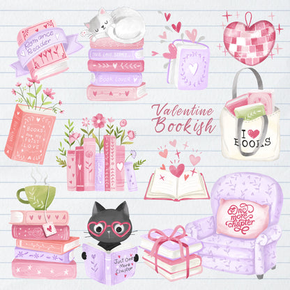 Valentine Bookish clipart, instant download PNG file - 300 dpi