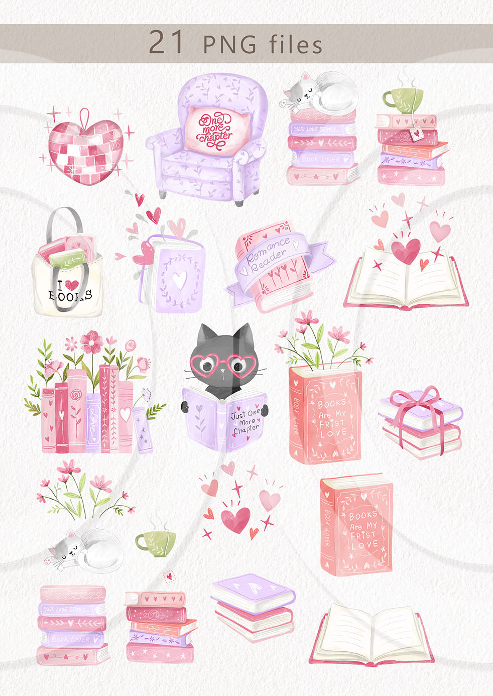 Valentine Bookish clipart, instant download PNG file - 300 dpi