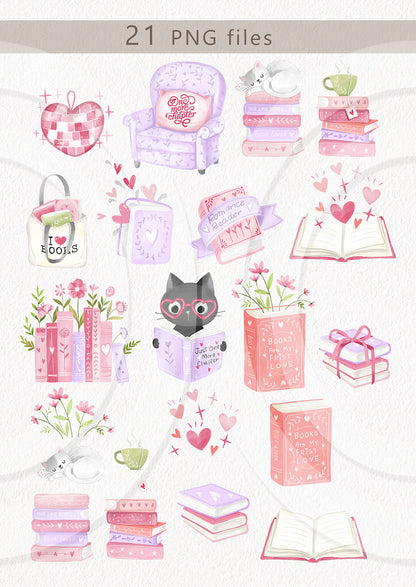 Valentine Bookish clipart, instant download PNG file - 300 dpi