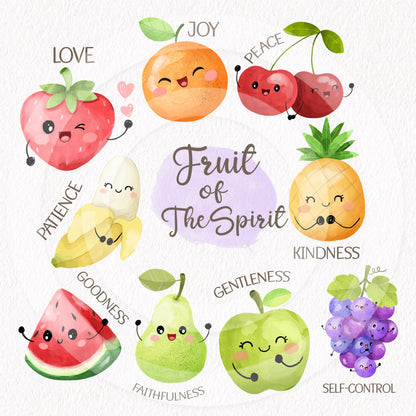 The Fruitage of the Spirit Clip Art- bible based - bible characters clipart PNG files 300 dpi.