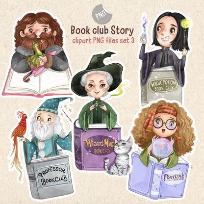 Books club story clipart set3, instant download PNG file - 300 dpi