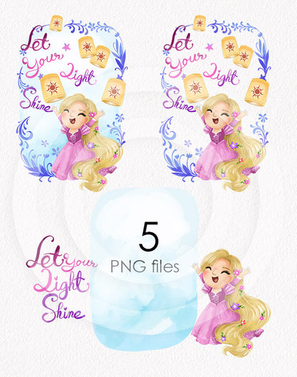 Let your light shine, cute princess clipart instant download PNG file - 300 dpi