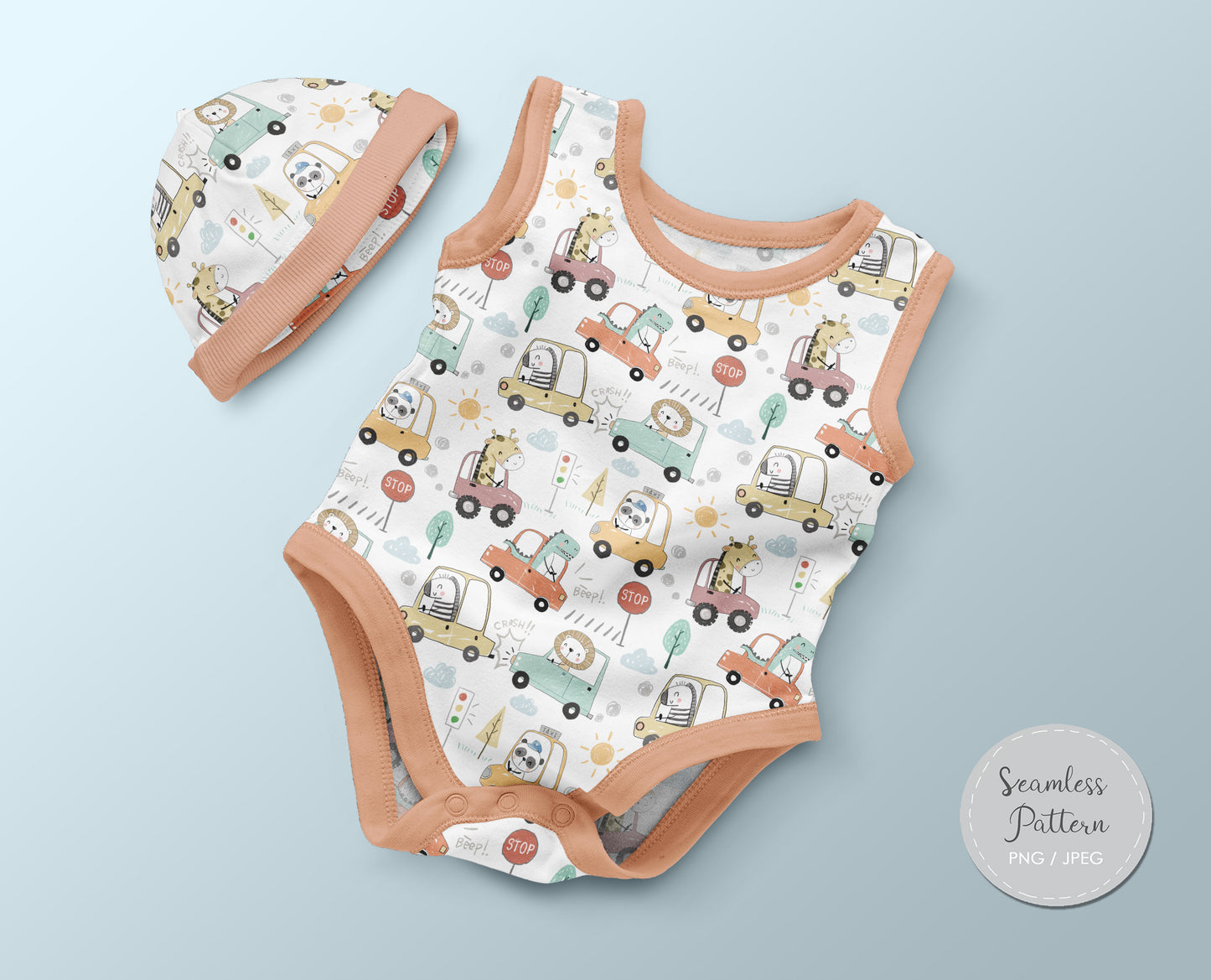 Animals car Seamless Pattern, instant download PNG file - 300 dpi