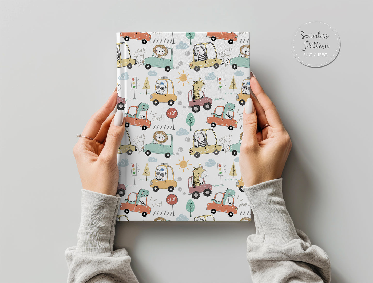 Animals car Seamless Pattern, instant download PNG file - 300 dpi