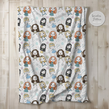 Cute princess Seamless Pattern, instant download PNG file - 300 dpi