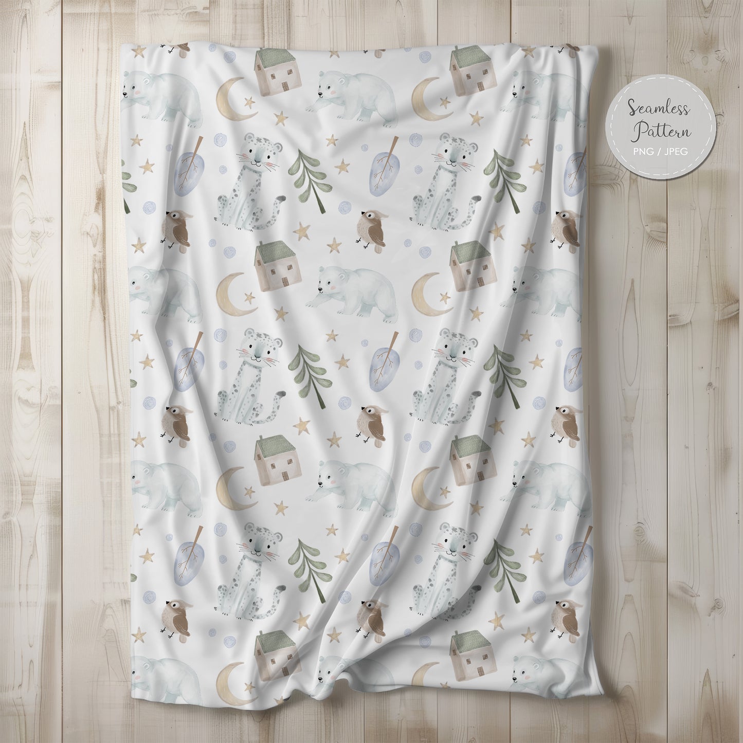 Winter Animals Seamless Pattern, instant download PNG file - 300 dpi