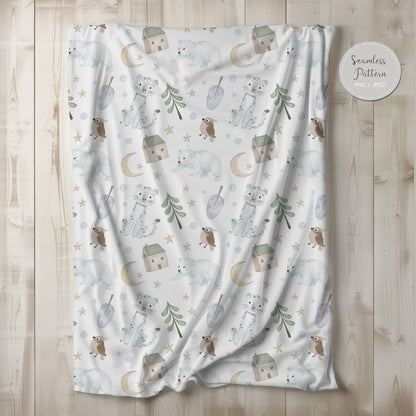 Winter Animals Seamless Pattern, instant download PNG file - 300 dpi