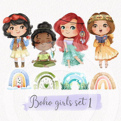 Boho girls set1 clipart instant download PNG file - 300 dpi